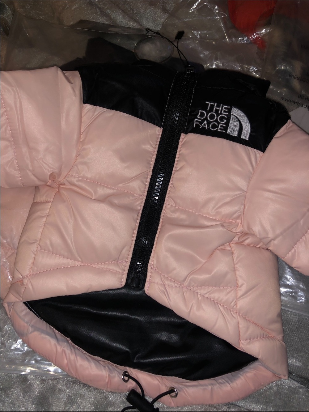 Dog Pink Notth Face Puffer Jacket with Black Trim